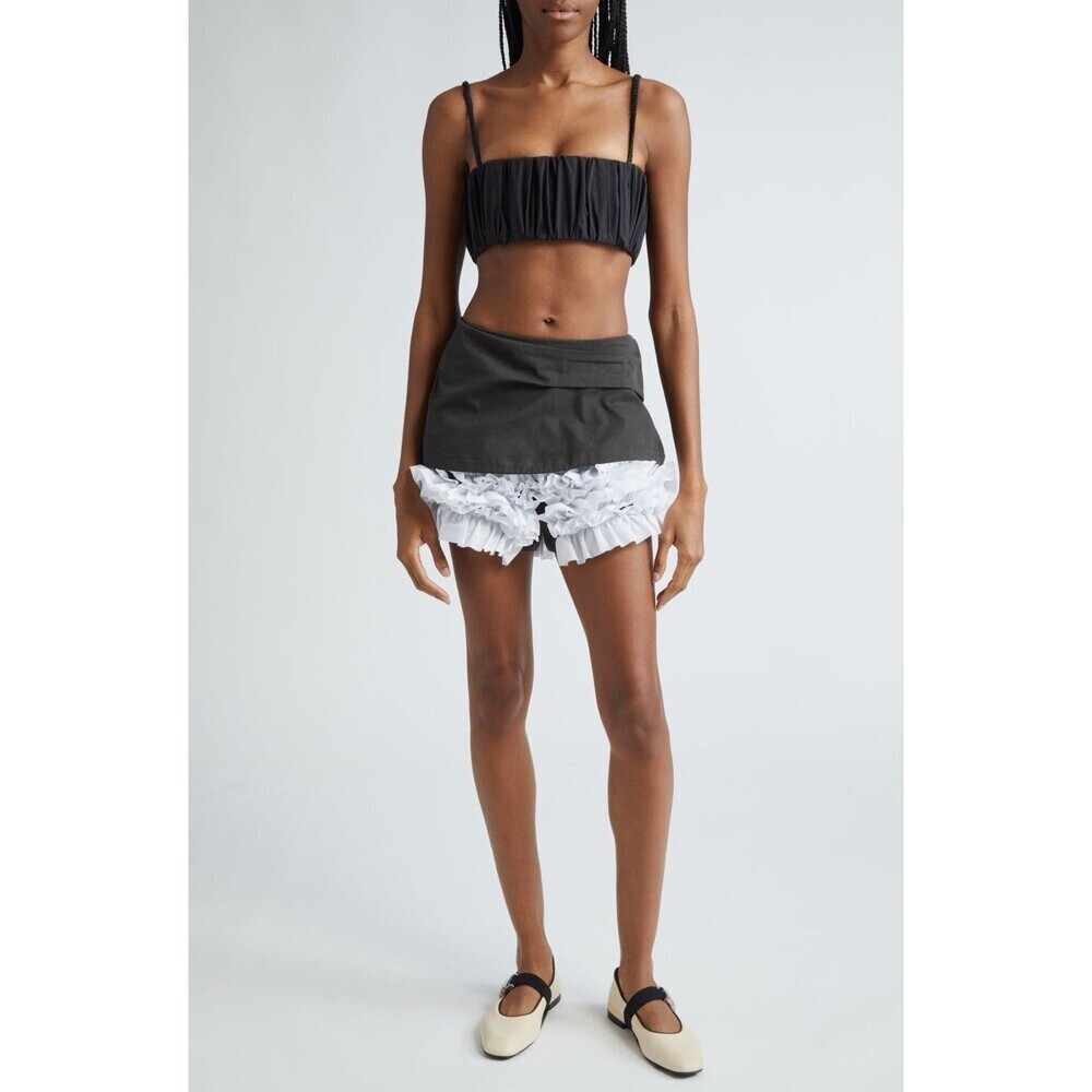 Molly Goddard Kelly Ruched Cotton Blend Bra Top Black Women’s Size US 2 UK 6